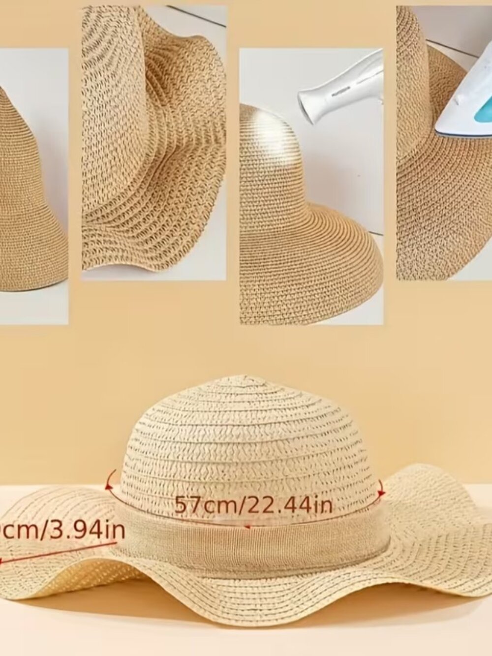 Sun Hat Elegant Wavy Edge Bow Small Light Natural Beach Pool Vaca NWT HT25 - Picture 2 of 3
